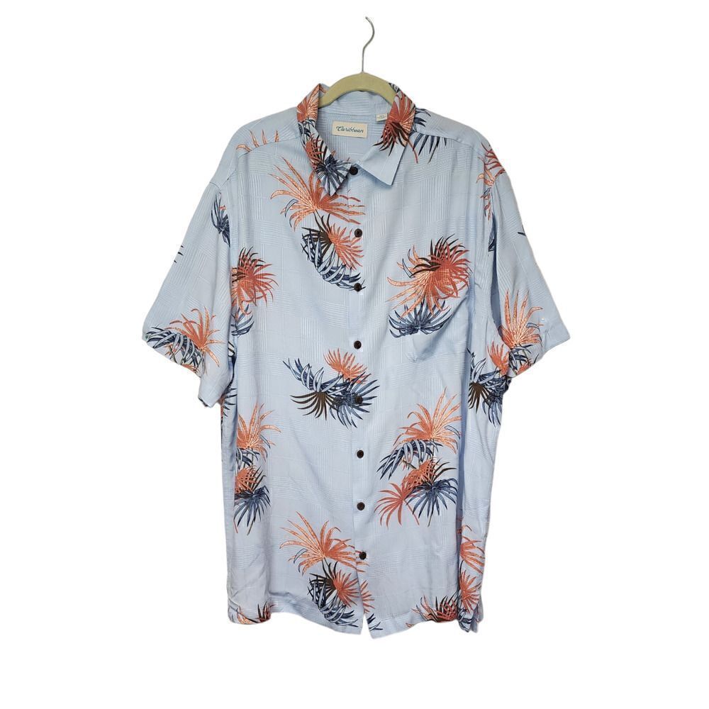 Caribbean Hawaiian Shirt Multicolor Blue Floral Button Down Size 2XT NWT